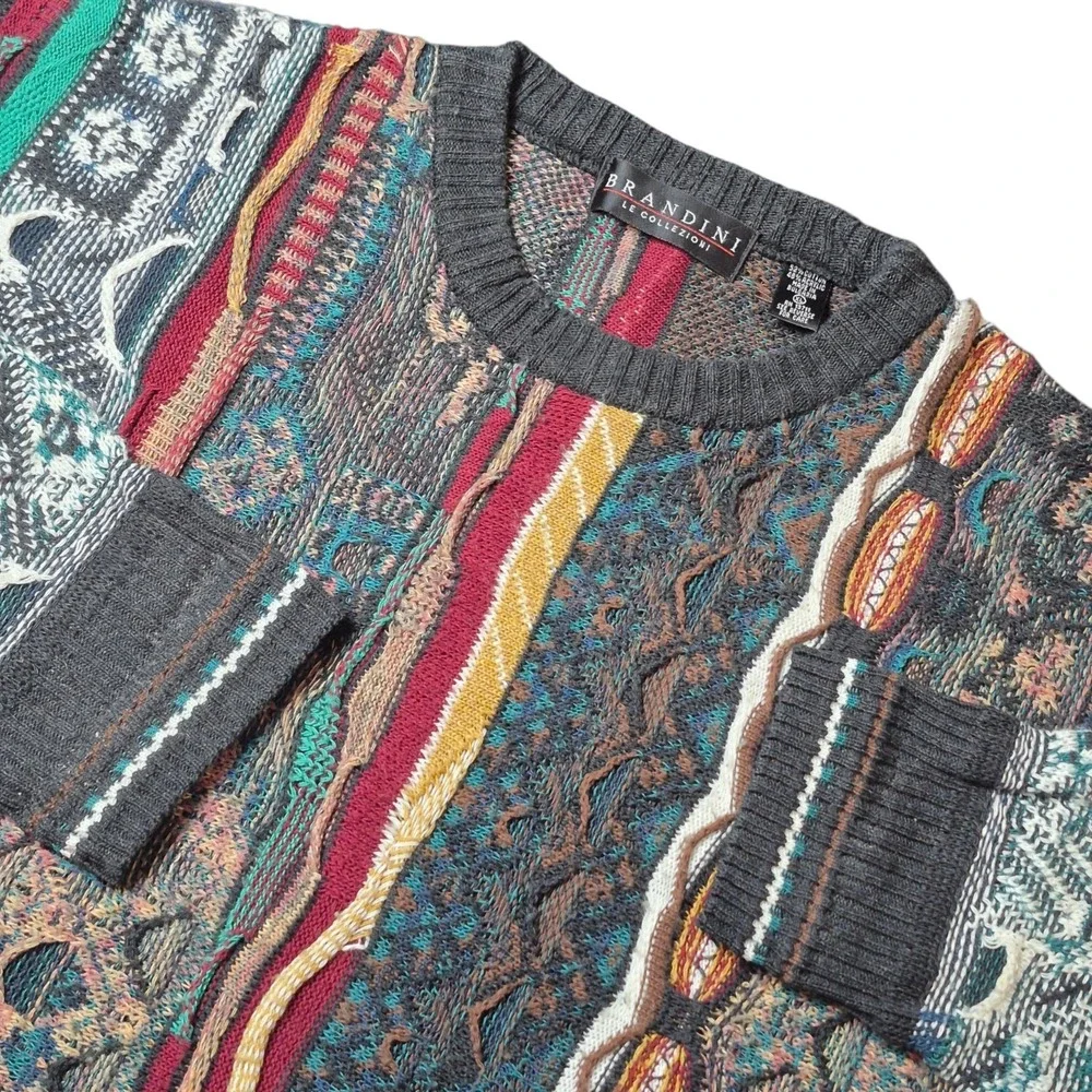 VTG Brandini Men's XL Coogi Style Sweater Colorful Grandpa Core Professor‎